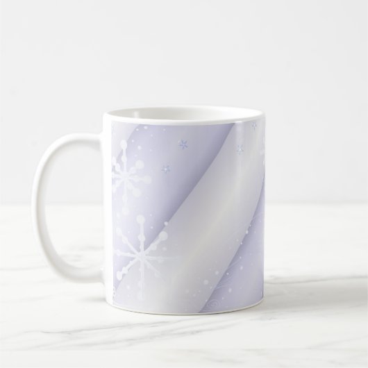 雪の結晶と柔らかなストライプ コーヒーマグカップ (左)