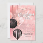 雪の結晶と赤いボール クリスマスシーズンにぴったりなパーティー招待状 招待状 (正面)