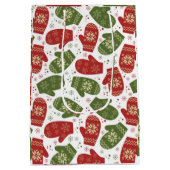 雪の結晶と赤と緑のミトンのクリスマス ミディアムペーパーバッグ (裏面)