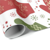 雪の結晶と赤と緑のミトンのクリスマス ラッピングペーパー (ロールコーナー)