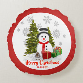 雪の結晶と雪だるまのクリスマス ホームデコレーション ラウンドクッション