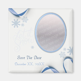 雪の結晶と青いリボンの冬のSave The Date マグネット