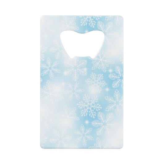 雪の結晶と青の光 クレジットカード栓抜き (正面)