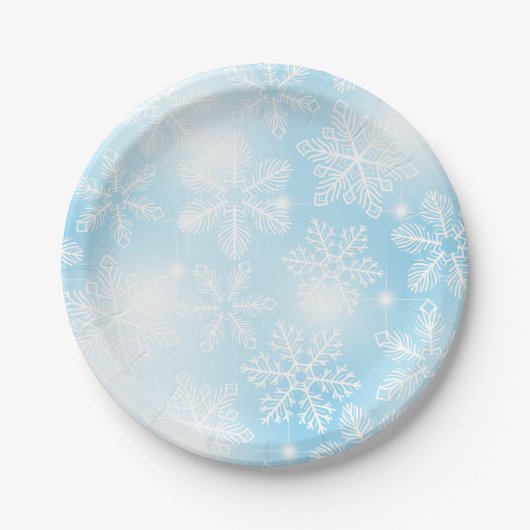 雪の結晶と青の光 ペーパープレート (正面)