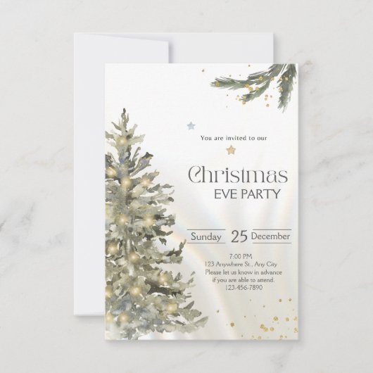 雪の結晶にクリスマスの魔法を添えたホリデーカード 招待状 (正面)