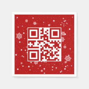 雪の結晶に merry christmas のQRコード スタンダードカクテルナプキン