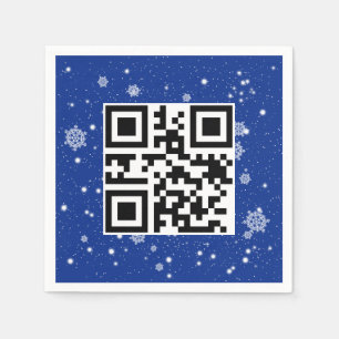 雪の結晶に merry christmas のQRコード スタンダードカクテルナプキン
