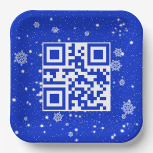 雪の結晶に merry christmas QRコード ペーパープレート