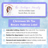 雪の結晶のアドレスを持つメリークリスマスシーズー(犬)Tzu ラベル