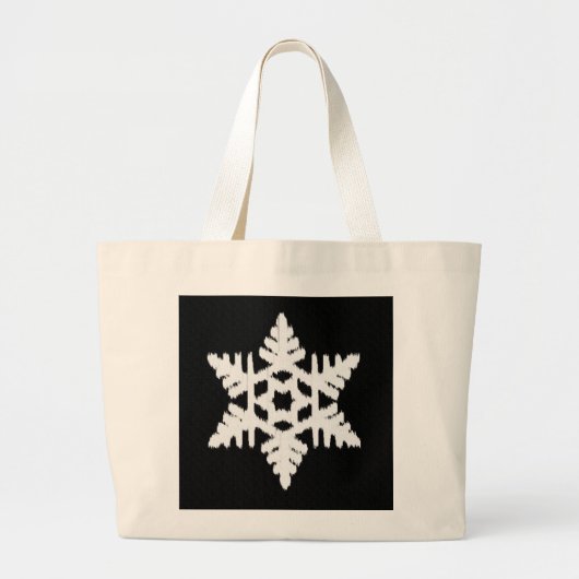 雪の結晶のイカット - 黒と白 ラージトートバッグ (正面)