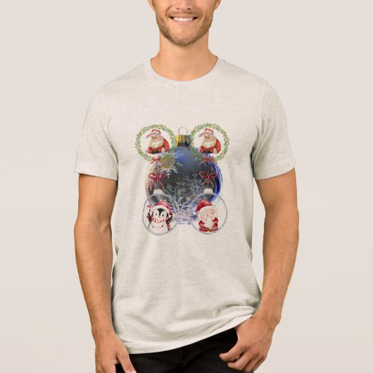 雪の結晶のオーナメントのホリデーキャラクター トライブレンドTシャツ (正面)