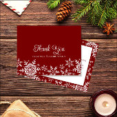 雪の結晶のクリスマスまたは冬の赤い感謝カード サンキューカード