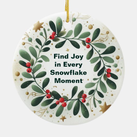 雪の結晶のクリスマスオーナメントに喜びを見いだす セラミックオーナメント (裏面)
