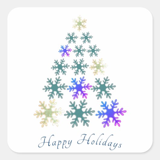 雪の結晶のクリスマスツリー メリークリスマス ホリデー スクエアシール (正面)