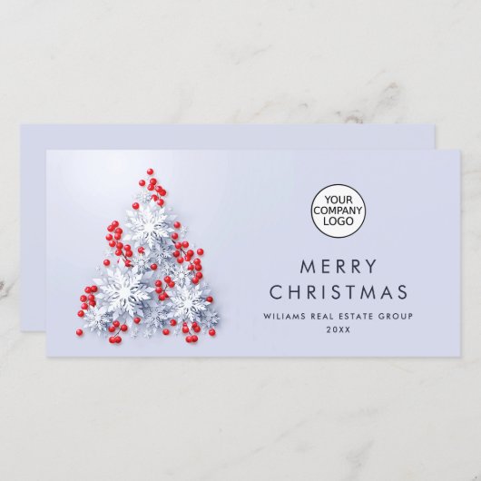雪の結晶のクリスマスツリー　-　企業の新年の挨 シーズンカード (正面/裏面)