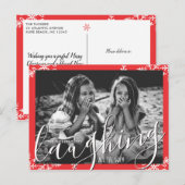 雪の結晶のクリスマスレッドの写真をずっと笑う ポストカード (正面/裏面)