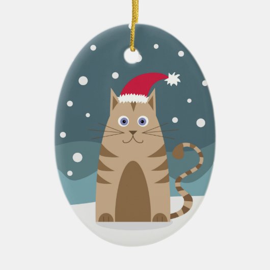 雪の結晶のサンタクロースの装飾のクリスマスの子猫 セラミックオーナメント (正面)