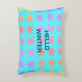 雪の結晶のパターン こんにちは 冬 タイポグラフィー 青 アクセントクッション (正面(垂直))