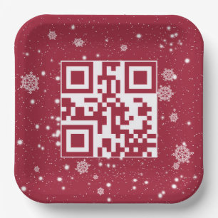 雪の結晶のホリデーシーズンQRコード ペーパープレート