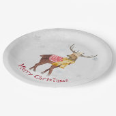 雪の結晶の中のクリスマスの鹿 ペーパープレート (アングル)
