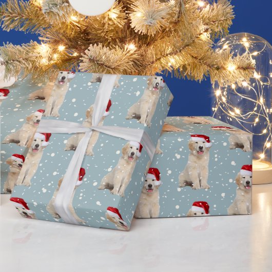 雪の結晶の中のクリスマスゴールデンレトリバー ラッピングペーパー (クリスマス)