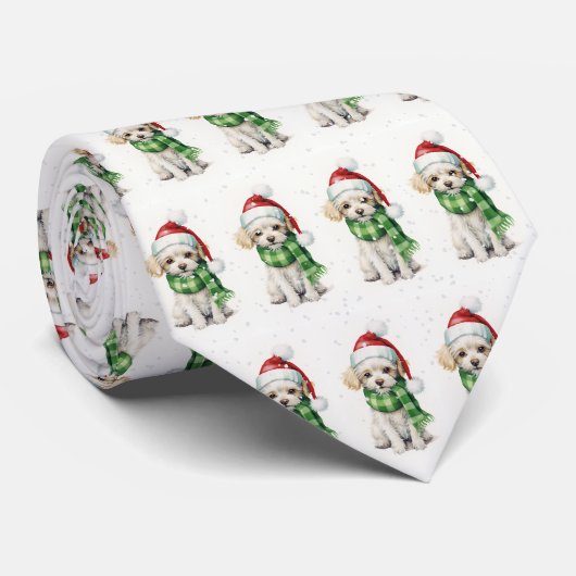 雪の結晶の中のクリスマスポードル ネクタイ (ロール)