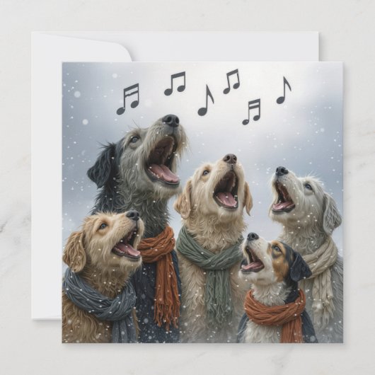 雪の結晶の中のクリスマス・キャロルの犬たち カード (正面)