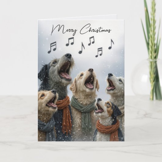 雪の結晶の中のクリスマス・キャロルの犬たち カード (正面)