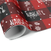 雪の結晶の中のクリスマス NAUGHTY テキスト ラッピングペーパー (ロールコーナー)