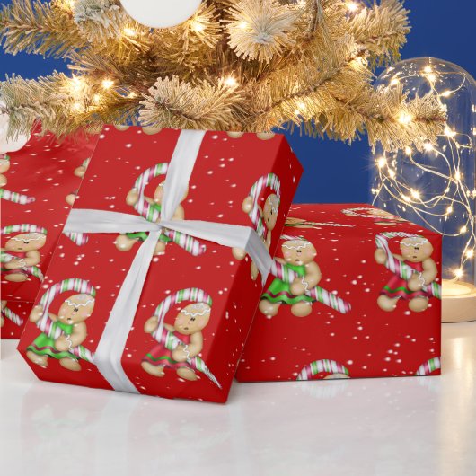 雪の結晶の中のジンジャーブレッドクッキー ラッピングペーパー (クリスマス)