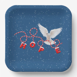 雪の結晶の中の白い鳩 HOPE クリスマス ペーパープレート