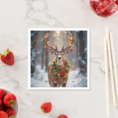 雪の結晶の中の鹿　クリスマスリースを身に着けて スタンダードカクテルナプキン (インサイチュ)