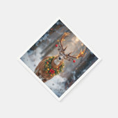 雪の結晶の中の鹿　クリスマスリースを身に着けて スタンダードカクテルナプキン (角)