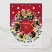 雪の結晶の写真コラージュのリース ネイビー&ホワイト ウッド フ 箔シーズンカード (正面)