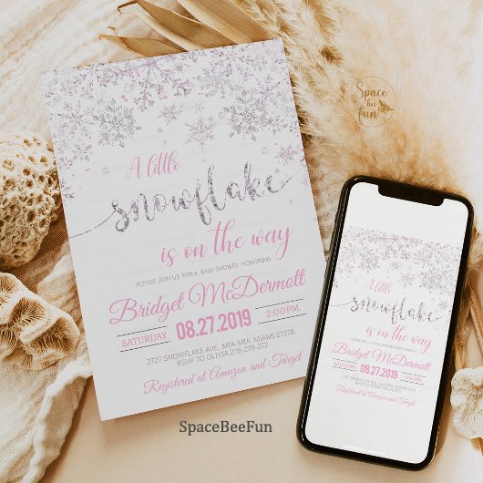 雪の結晶の冬のベイビーシャワー 招待状