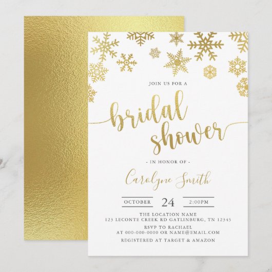 雪の結晶の冬の結婚前お披露目招待状 招待状 (正面/裏面)