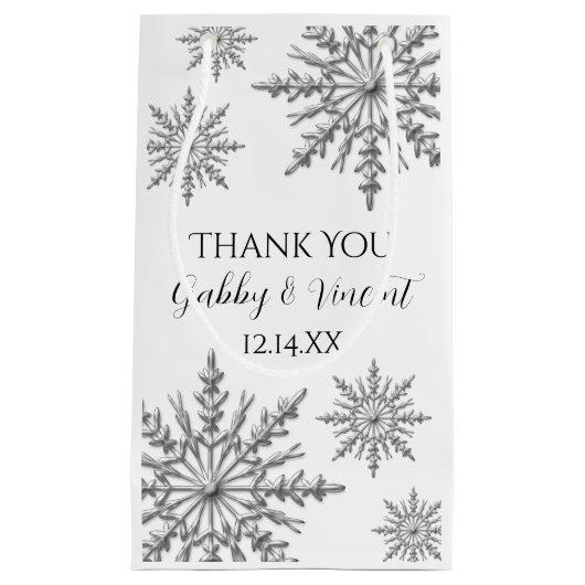 雪の結晶の冬の結婚式 スモールペーパーバッグ (正面)