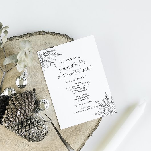 雪の結晶の冬の結婚式 招待状