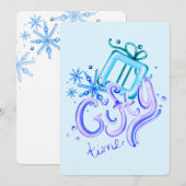 雪の結晶の冬の青紫の感謝カード サンキューカード (正面/裏面)