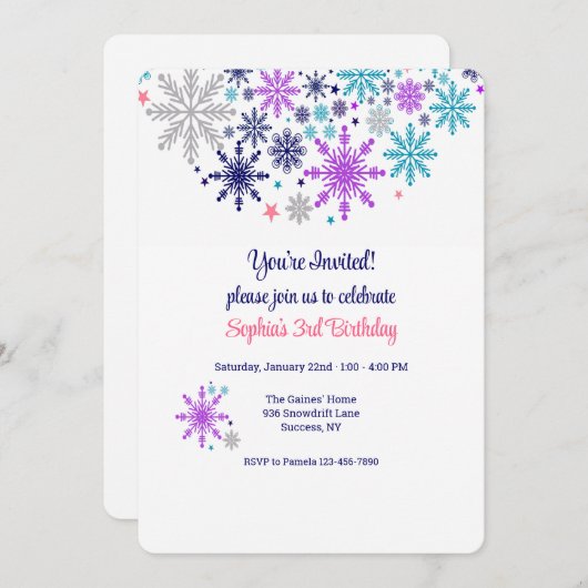 雪の結晶の冬 招待状 (正面/裏面)