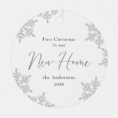 雪の結晶の初めてのクリスマスが新しい家に メタルオーナメント (正面)