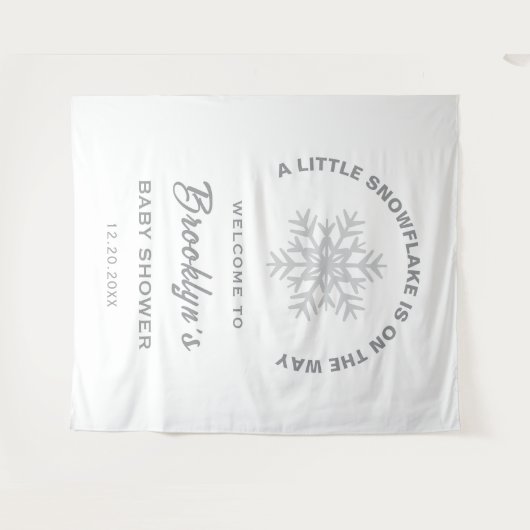 雪の結晶の少し冬の赤ちゃんシャワーの背景 タペストリー (正面(横))