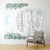 雪の結晶の少し冬の赤ちゃんシャワーの背景 タペストリー (インサイチュ(横))