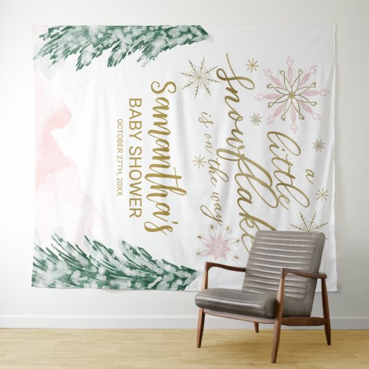 雪の結晶の少し冬の赤ちゃんシャワーの背景 タペストリー (インサイチュ(横))