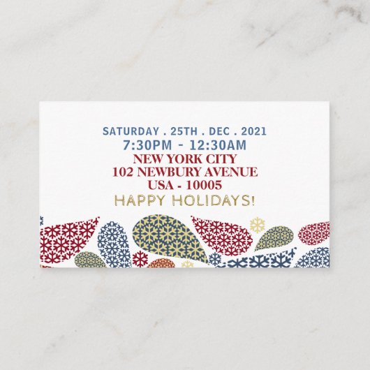 雪の結晶の木, クリスマスパーティーのチケット招待状 エンクロージャーカード (裏面)