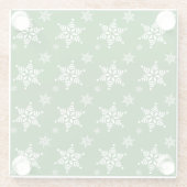 雪の結晶の模様 白い雪の結晶 雪 緑 ガラスコースター (裏面)