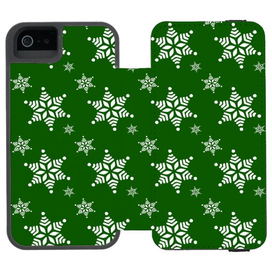 雪の結晶の模様 白い雪の結晶 雪 緑 INCIPIO iPhoneウォレットケース (フォリオ Open)