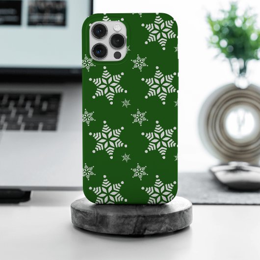 雪の結晶の模様 白い雪の結晶 雪 緑 iPhoneケース