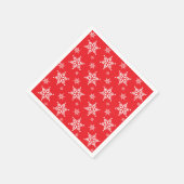 雪の結晶の模様、 白い雪の結晶、雪、赤 スタンダードカクテルナプキン (角)