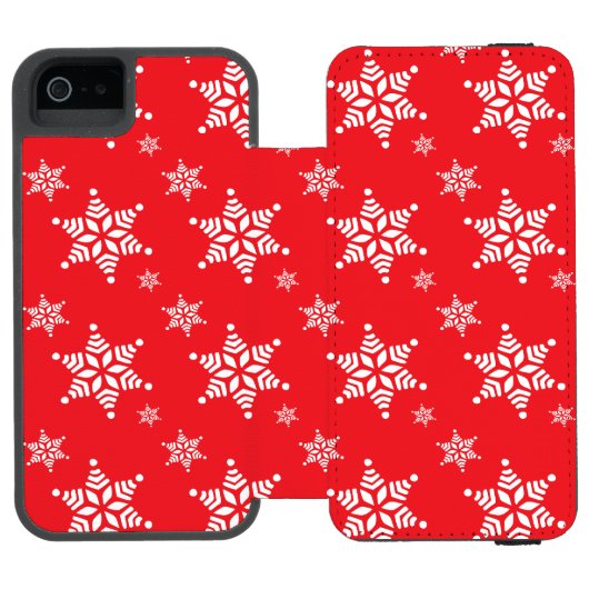雪の結晶の模様、 白い雪の結晶、雪、赤 INCIPIO iPhoneウォレットケース (フォリオ Open)